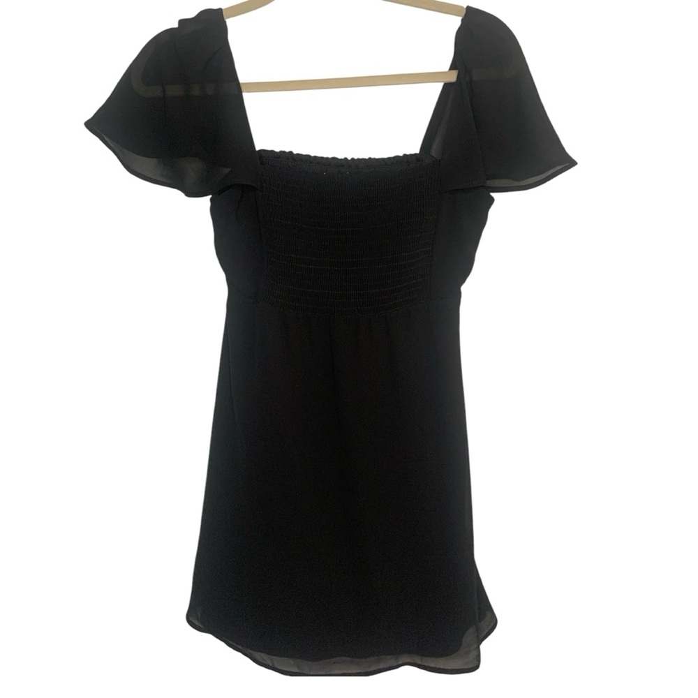 Show Me Your MuMu Small Black Flutter Sleeve Smock Top Flirty Party Mini Dress